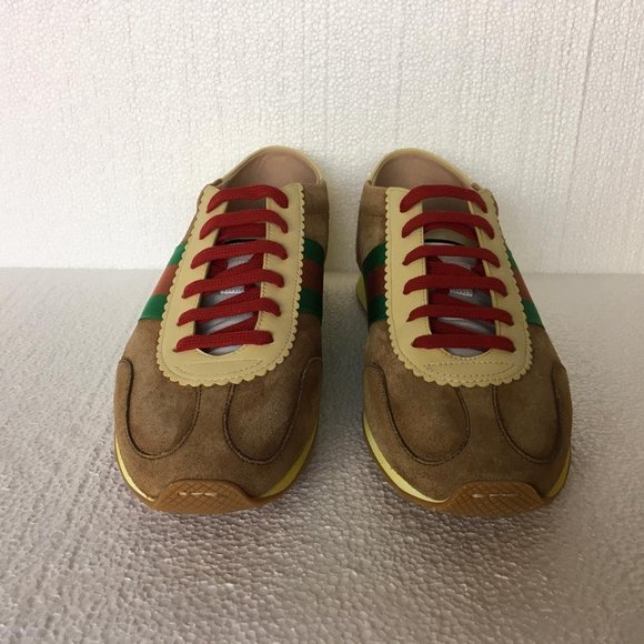 Gucci Man Sneakers Suede Leather Web Brown DM57 - Picture 3 of 12